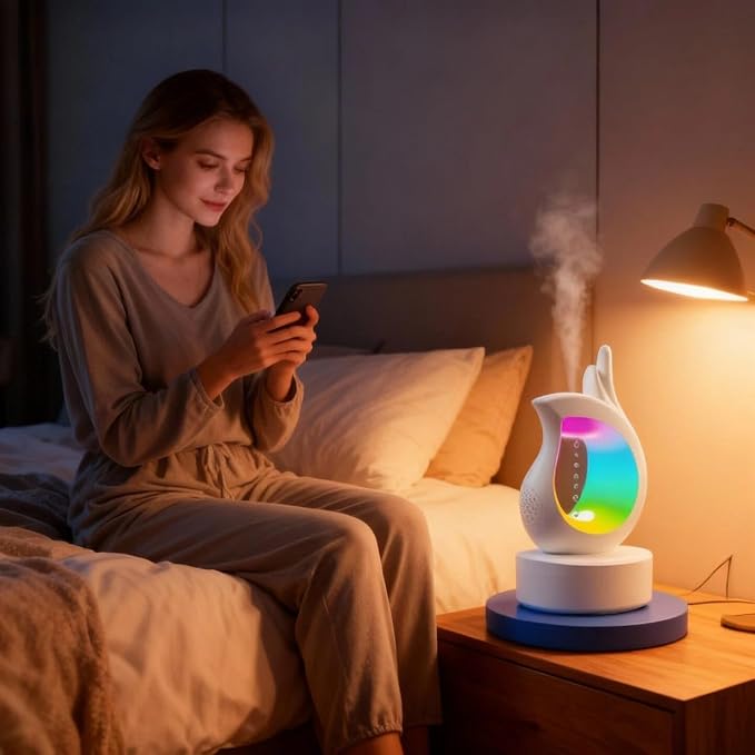 3-in-1 Anti-Gravity Raindrop Humidifier with Bluetooth Speaker & Aromatherapy Diffuser, 7-Color Night Light, Cool Mist Desktop Humidifier for Bedroom, Home, Office