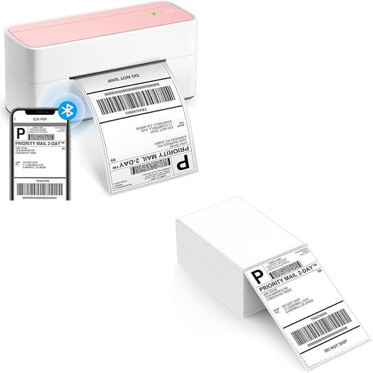 ASprink 241BT Bluetooth Thermal Label Printer 4X6 - Wireless Shipping Label Printer for Small Business & 4"x 6" Fanfold Thermal Labels (Fanfold Style & 500 Labels)