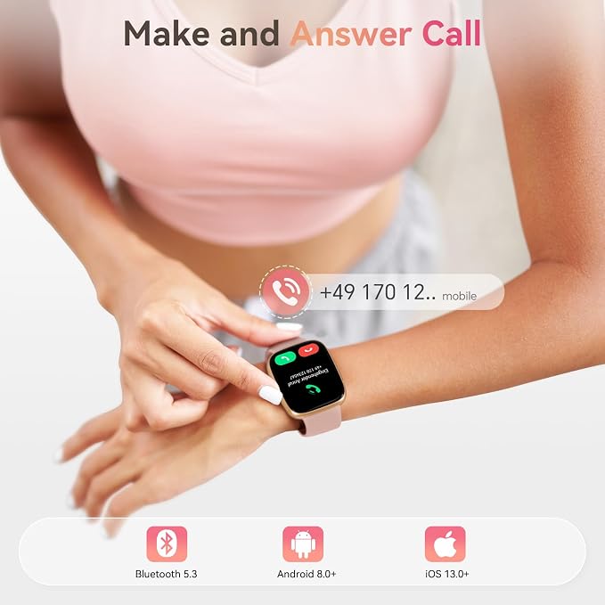 Smart Watch for Women, Answer/Make Call, 1.85" AMOLED Always-On Screen Smartwatch for iPhone & Android, 3ATM Waterproof Fitness Tracker with Heart Rate/Sleep/SpO2 Monitor, 120+ Sport Modes, 2 Bands