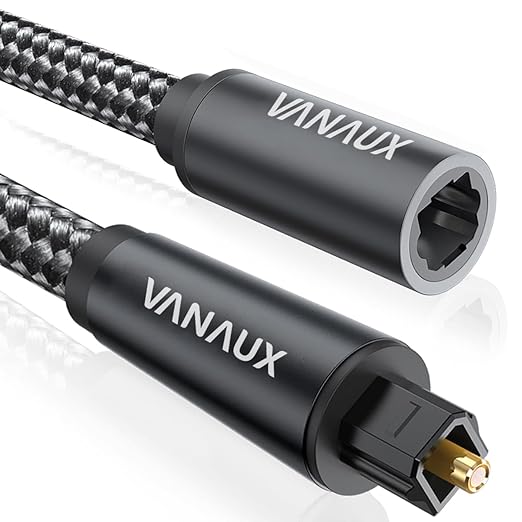 VANAUX Optical Extension Cable Digital Toslink Male to Female S/PDIF Cords Compatible with Home Theater, Sound Bar, TV, PS4, Xbox, PlayStation & More - Black (10ft/3m)