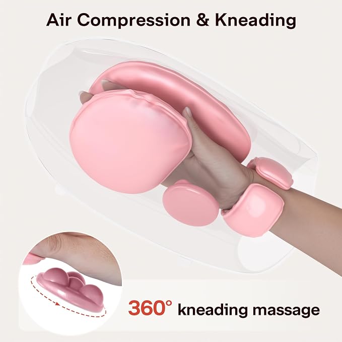 ALLJOY Roller Kneading Hand Massager for Arthritis and Carpal Tunnel Relief, Cordless Electric Hand Massager with Heat and Compression for Finger Numbness, Gifts for Women Men (Pink)