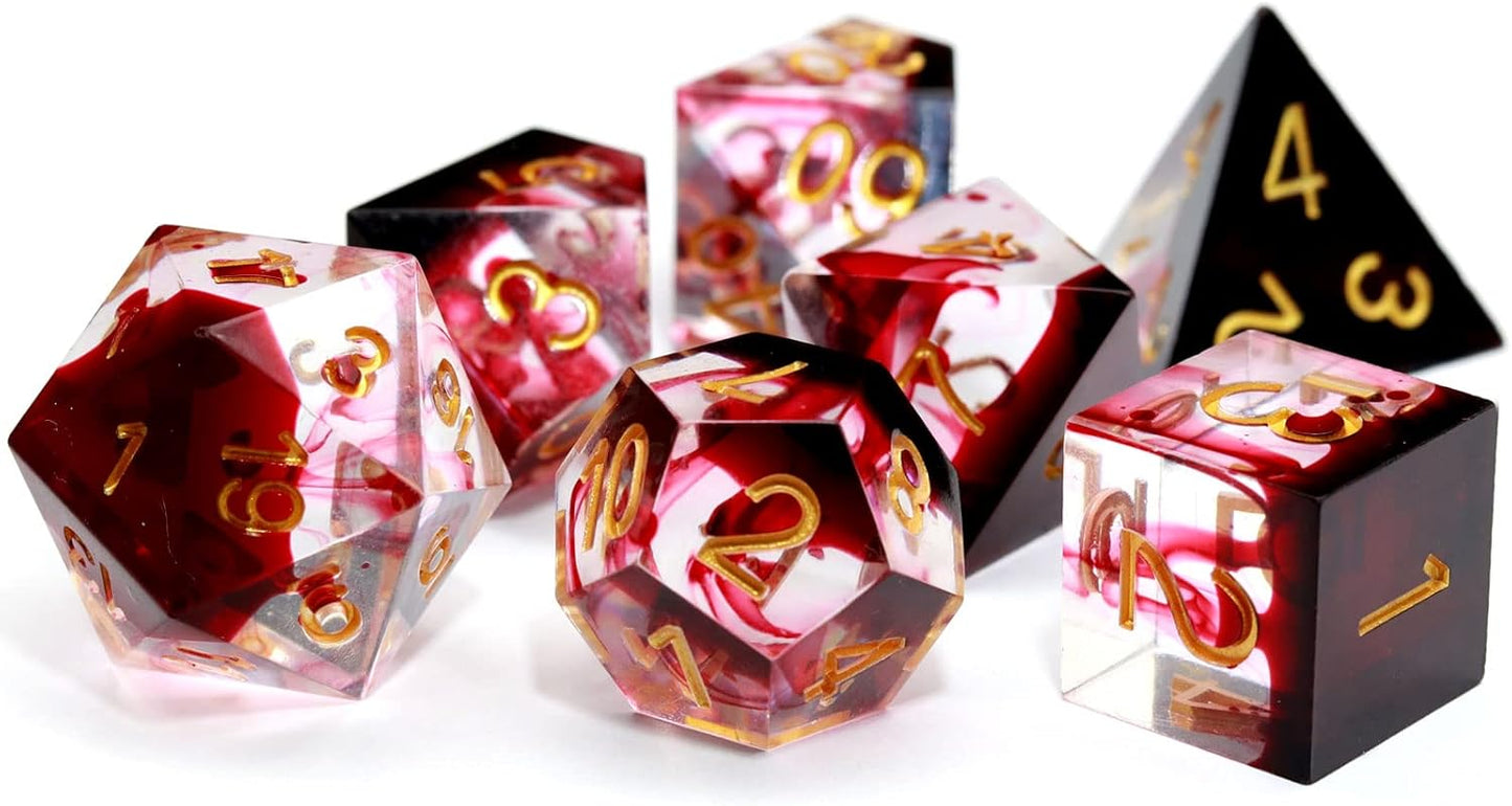 Haxtec Sharp Edge DND Dice Set Red Blood Swirls Resin Dice D&D Dice for RPG Role Playing Games Compatible with Dungeons and Dragons Gift