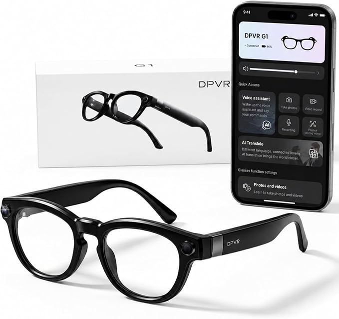 DPVR AI Smart Glasses with Camera and Bluetooth – 8MP HD Camera Glasses for Men & Women, Video Recording Glasses with Voice Assistant, 144-Language Real-Time Translation, for Travel, Work, Music, Vlog