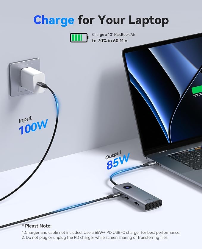 ORICO USB C Docking Station Dual Monitor, 8-in-1 Laptop Docking Station with 2 HDMI 4K@60Hz, 100W PD, USB-A&C 3.0, SD/TF, USB C Dock Compatible with MackBook/Dell XPS/HP/Surface