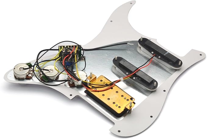 SAPHUE Prewired ST Pickguard Coil Pickups Adjustable Big Screws Loaded Electric Guitar Pickguard for Fender Strandard Straocaster Guitar Parts (SSH,White)