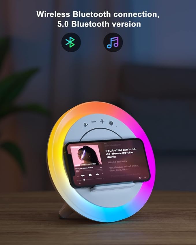 SIDVAR Bluetooth Speaker Night Lightsr,Wireless Charging Modern Speaker,Best Teenage Birthday Gift Ideas Tween Girls Gifts (Battery 15W)