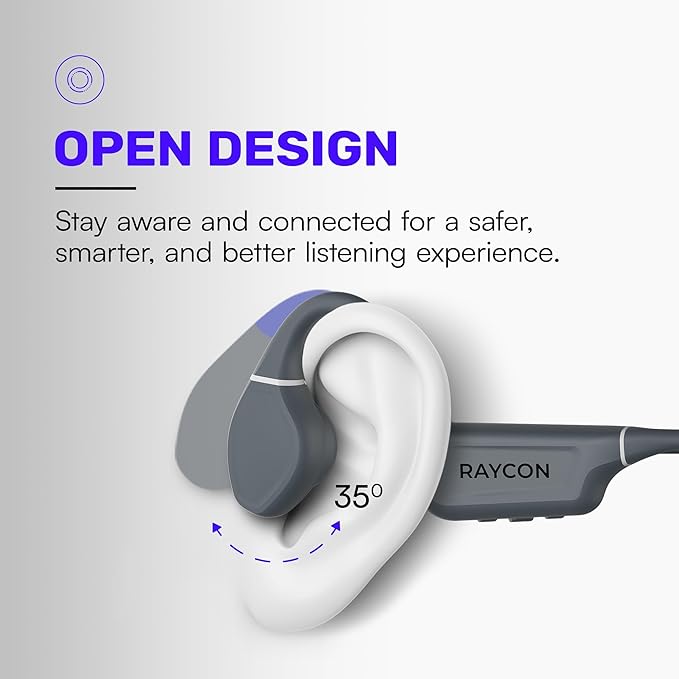 Raycon Bone Conduction Headphones Bluetooth - Open Ear Running Headphones, Sweat & Water-Resistant Earbuds with Mic for Sports & Workouts, 13hr Playtime (Blue)
