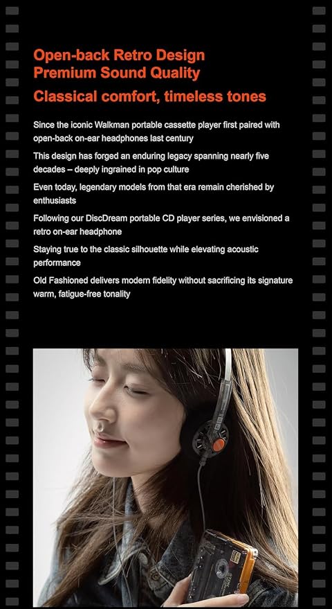 Moondrop Old Fashioned 40mm On-Ear Headphone with 0.78mm 2pin Open-Back Headphone (USB-C Jack)