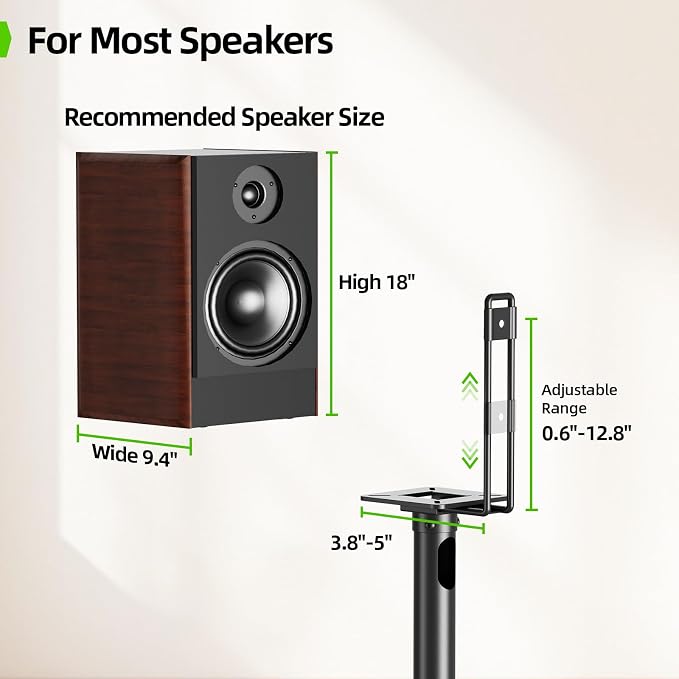 USX MOUNT Bookshelf Speaker Stands Pair, Height Adjustable Extends 32-42 inch for Rear Surround Sound Speakers, Floor Satellite Speaker Stands for Vizio Bose Sony JBL Klipsch Polk, Max Load 11 lbs