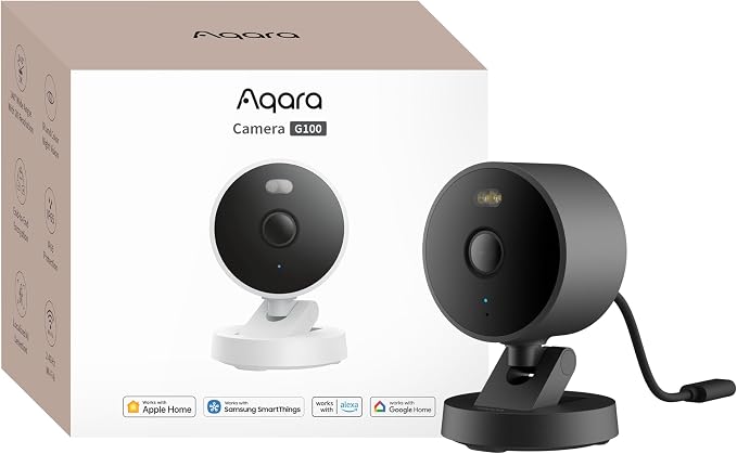 Aqara G100, 2K Indoor/Outdoor Security Camera, HomeKit Secure Video, 2-Way Audio, Spotlight Color/IR Night Vision, AI Detection, 140° FOV, Wi-Fi 6, Supports HomeKit, Alexa, Google and IFTTT, Black