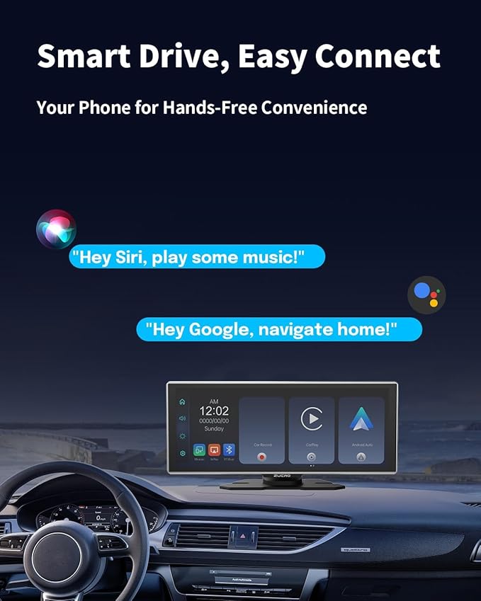 Portable Wireless CarPlay Screen for Car, Apple CarPlay & Android Auto Touch Screen Car Stereo with Bluetooth, BT Music, Navigation, Car Record for Vehicles (11.26 Inch)