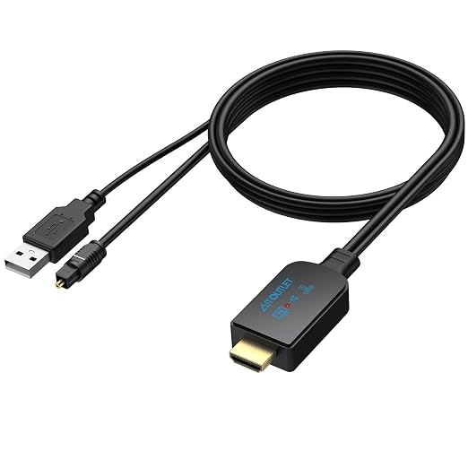 AUTOUTLET HDMI eARC/ARC to Optical Audio Cable, 192kHz/24bit 1.5M/5FT Hdmi eARC to Optical Converter, Integrated Desgin, Plug and Play, Supports PCM 2.0, Dolby Digital 5.1, DTS 5.1 (NOT Support CEC)