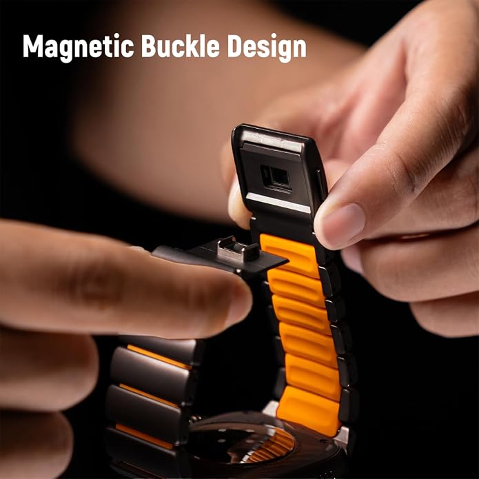 Magnetic Titanium Band Compatible with Apple Watch Ultra 3/2/1 Band 49mm Series 11 10 46mm 45mm 44mm 42mm SE 3/2/1 9 8 7 6 5 4,Luxury Silicone Dual-Layer Link For iwatch Men Women