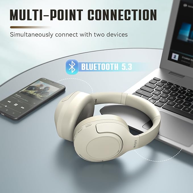 FIFINE Bluetooth Wireless Headphones, Over-Ear Headphones with 65H Battery Life, Touch Control Panel for Music, Cellphone Calls, Noise Cancellation Headset with Soft-Earpads for Home Office-X3 White