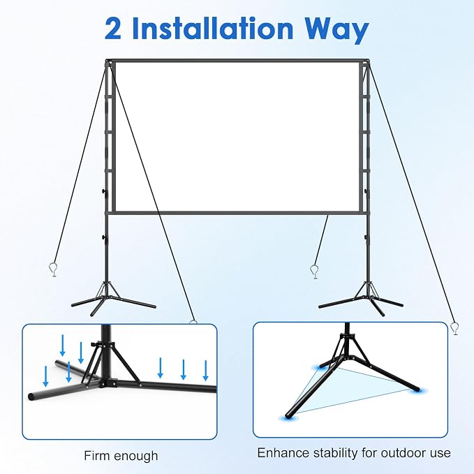100-Inch Portable Projector Screen with Stand - Indoor Outdoor Movie Screen for Home Theater, Backyard & Classrooms 16:9 4K HD Lightweight Projection Screen Includes Carry Bag for Travel & Camping