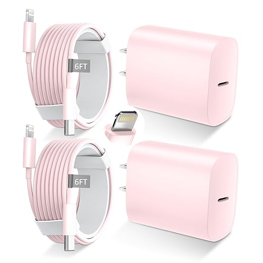 DiHines Phone 14 13 12 11 Fast Charger,6FT Long Fast Charging Lightning Cable with 20W USB C Charger Block for Phone 14/14 Pro Max/13/13 Pro Max/12/12 Pro Max/11/11Pro/XS/Max/XR/X,Pad,Pink