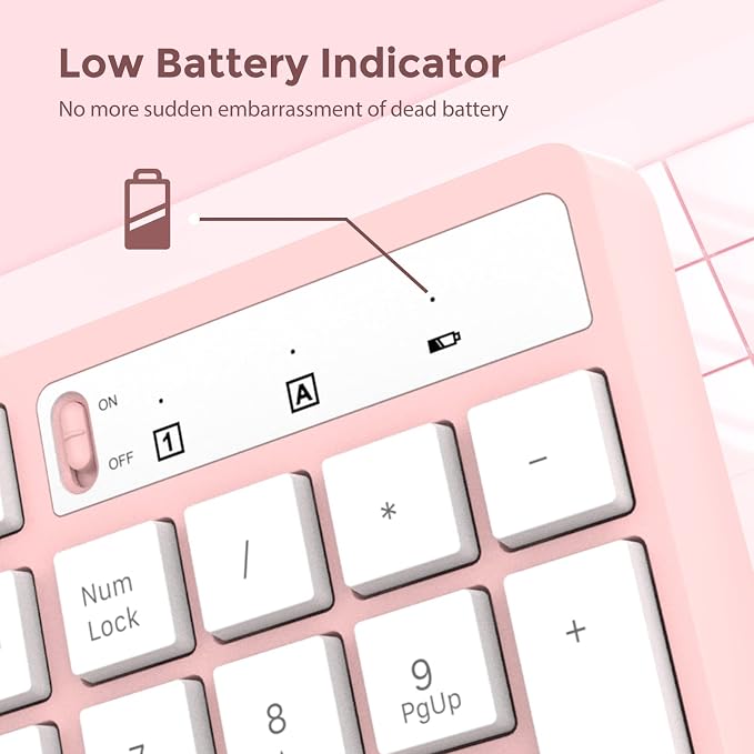 Wireless Keyboard and Mouse Combo, Lovaky 2.4G Full-Sized Ergonomic Keyboard Mouse, 3 DPI Adjustable Cordless USB Keyboard and Mouse, Quiet Click for Computer/Laptop/Windows/Mac (1 Pack, Pink)