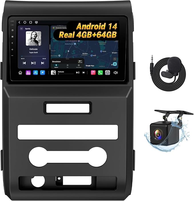 Eonon 9“ Car Stereo 4+64Gfor Ford F150 (2009-2014), Android 14 Wireless CarPlay & Android Auto, Bluetooth 5.4, Touch Screen GPS Navigation, Backup Camera Support,WiFi - FDF1X7A