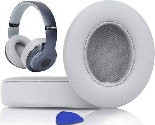 SoloWIT Replacement Ear Pads Cushions for Beats Studio 2 & Studio 3 Wired & Wireless Headphones, Earpads with Soft Protein Leather, Noise Isolation Memory Foam, Added Thickness - Light Grey