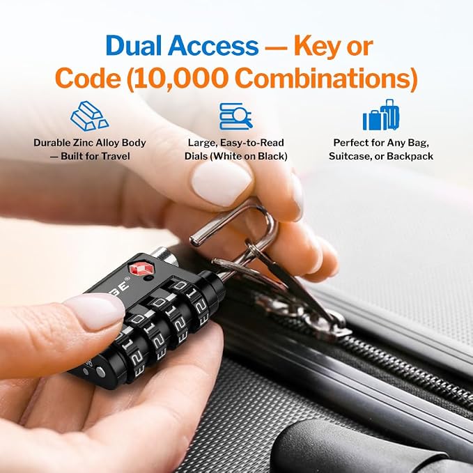 Forge Dual-Opening: Key or Combination Lock, TSA Approved Luggage Lock for Luggage, Pelican case, Travel, Gym, School and More.