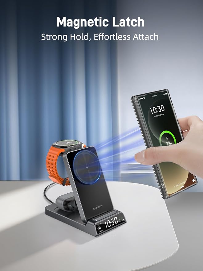Magnetic Wireless Charger for Samsung, 3 in 1 Charging Station for Samsung Galaxy S26 Ultra/Z Fold/Flip 7, Foldable Android Charger for Samsung Galaxy Watch Ultra/8/7/Galaxy Buds4 Pro