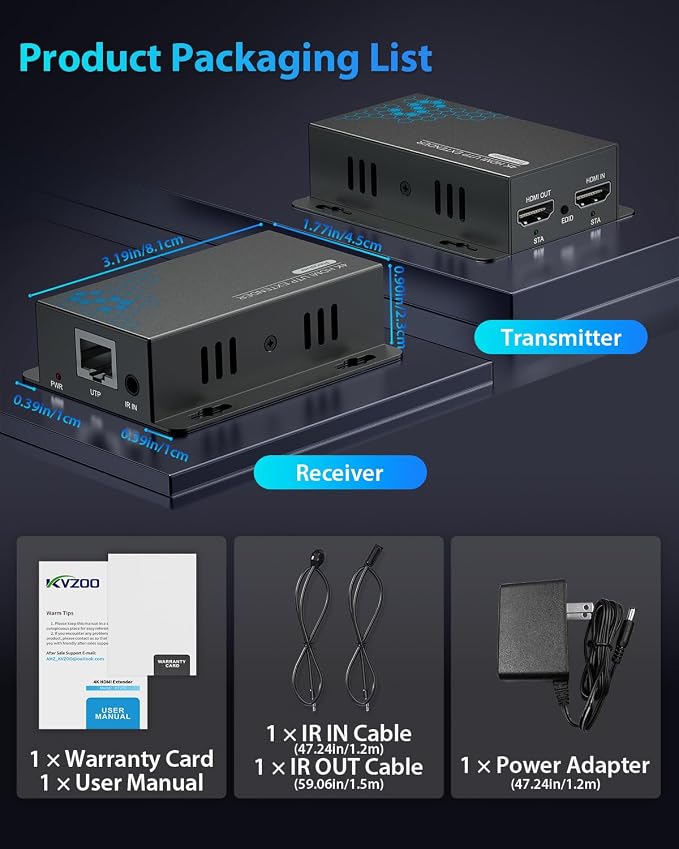 4K HDMI Extender Over Ethernet CAT5e/CAT6/6a/CAT7 230FT 4K@30Hz | Equipped with IR, Loop Out, POC & EDID for Home Theater, Office, Church, Classroom & Outdoor Screen, with Mounting Holes