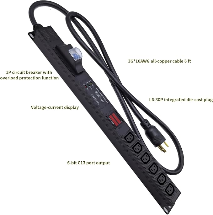 Meter SPD Function with L6-30p Plug C13 30A 240V 6 Way PDU for Internet Data Centre (FJ-NZEU-4Y7D)