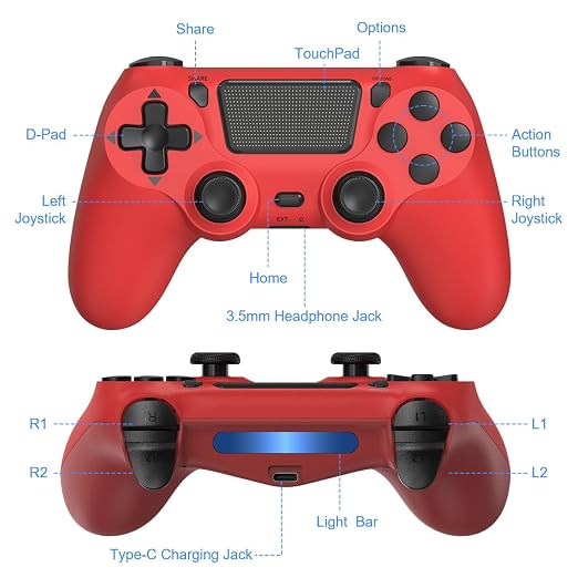 Wuthur 2 Pack Wireless Controller Compatible with PS4/Pro/Slim(Purple & Red)