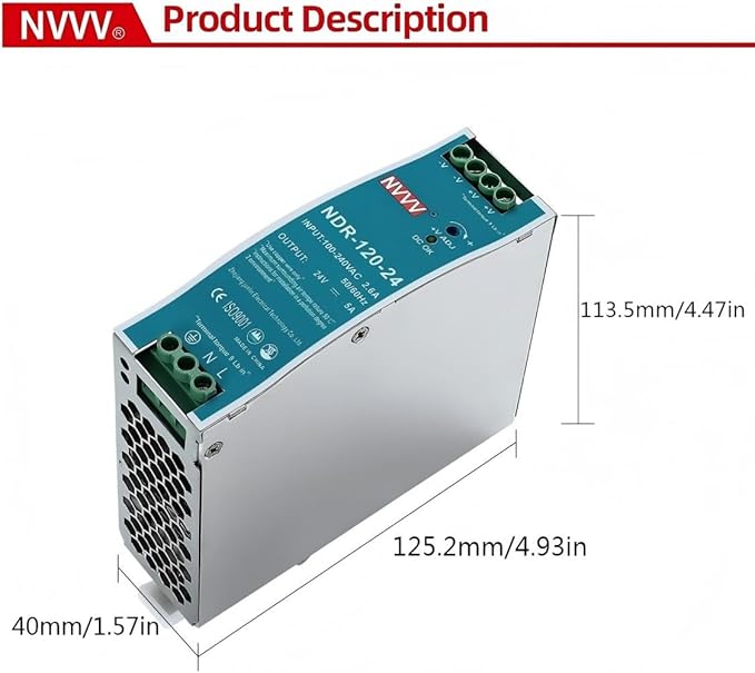 48Vdc 2.5Amp DIN-Rail Power Supply NDR 120W, Input:100-240VAC,Output:48VDC,Power Supply Switch Switching Converter DC