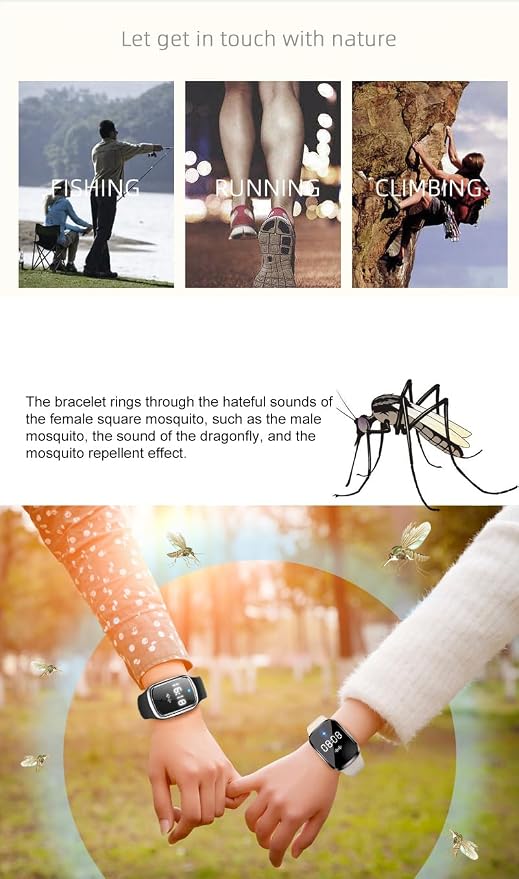 Ultrasonic Mosquito Repellent Bracelets Watch Adjustable Silicone Wristbands Outdoor Bracelets for Kids & Adults Non-Toxic Natural (1Pack M2 Beige Watch)