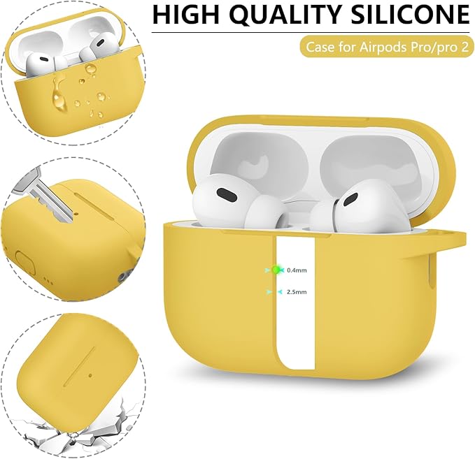 Ljusmicker for AirPods Pro Case Cover with Cleaner Kit,Soft Silicone Protective Case for Apple AirPods Pro 2nd/1st Generation Case for Women Men,AirPod Pro 2 Case Accessories with Keychain-Yellow