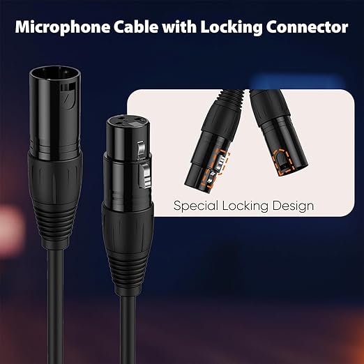 Cyberguys! XLR Cables 2 Pack, XLR Male to Female Microphone Cable with Locking Connector, Balanced Audio Cord, Nickel-Plated Connectors, PVC Jacket – Ideal Mic Cable for Studio, Stage,Speaker, 3 FT