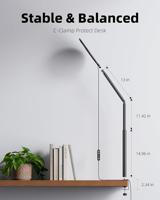 Weilisi 10.2" Desk Ring Light with Stand, 360° Rotate Desk Lamps for Home Office with C-Clamp, Flexible Height Desk Light, Adjust Arm Ring Light for Desk, Podcast, Gaming, Recording, Zoom Lighting