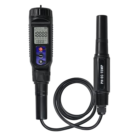 pH Meter for Food 3-in-1 Digital pH EC Temperature Meter with ATC, Food pH Tester for Checking Fermentation/Bread Dough/Sausages, Waterproof pH Probe Meter for Cosmetics, Solid and Soft Soil Sample