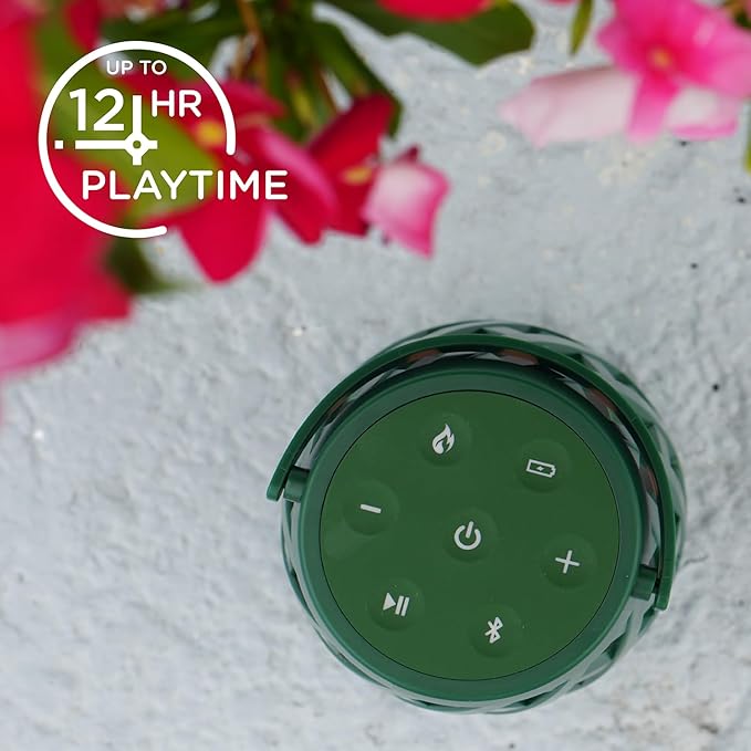 Limitless TikiTunes Pro Portable Bluetooth 10-Watt Speaker with 3-Mode LED Flame Light, Pair up to 100 Speakers, 4000 mAh Battery for iPhone/iPad/Android (Forest Green)