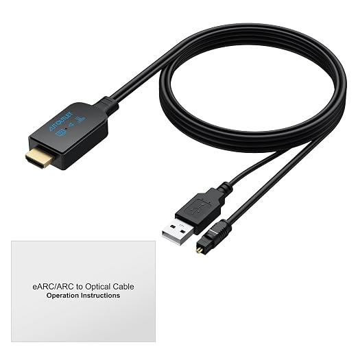 AUTOUTLET HDMI eARC/ARC to Optical Audio Cable, 192kHz/24bit 1.5M/5FT Hdmi eARC to Optical Converter, Integrated Desgin, Plug and Play, Supports PCM 2.0, Dolby Digital 5.1, DTS 5.1 (NOT Support CEC)