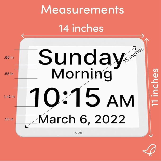 Robin Day Clock 2026 for Seniors, 15" Large Digital Calendar Dementia Clock with Talking Function, Alarms, Easy-to-Read Display for Elderly, Day Date Time, Medication Reminder, DST, White