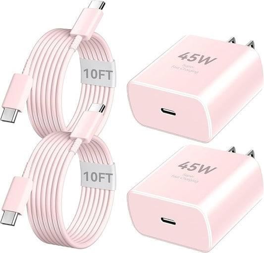 Phone 17 16 Pro Max Charger Fast Charging, 45W Super Fast USB C Charger Block with 10FT Extra Long Fast Charging Cable for 17 16 Pro Max/17 16/16 Plus,15 Pro Max/15 Pro/15, Android Phone-Pink