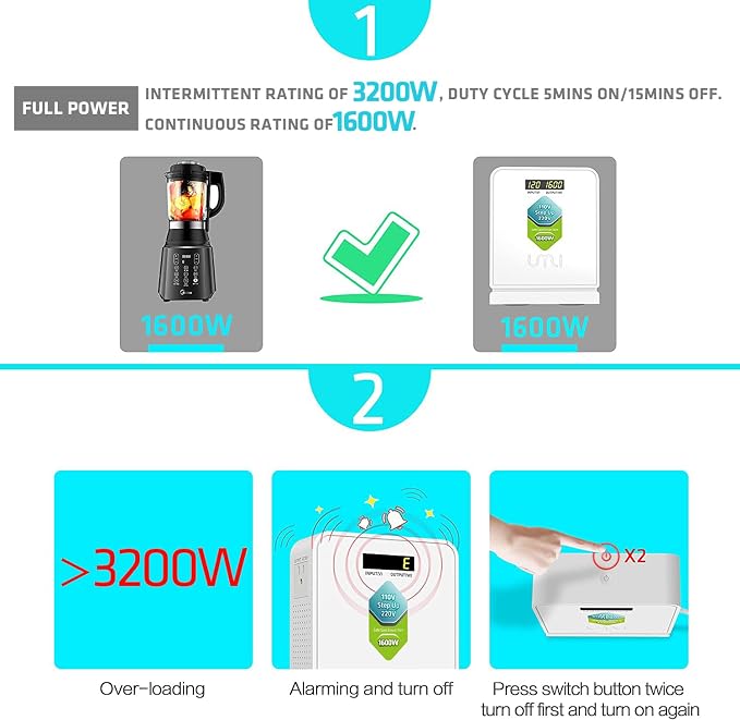 UMI 1600W Step Up Voltage 110v to 220v Converter, Heavy Duty Power Converter 110v to 220v, Power Transformer with Auto Mode, Step Up 110v to 220v - Europe to US Voltage Converter