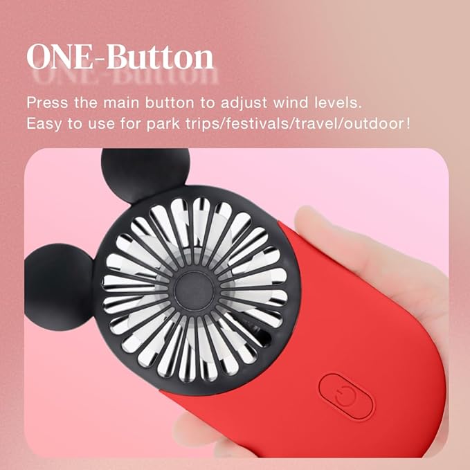 Cute Mouse Personal Mini Fan, Rechargeable Handheld USB Fan, 3 Adjustable Wind Speeds and Wearable Design, Portable Pocket Size for Travel/Outdoor/Vacation/Park Trip (Red+Pink+Blue)