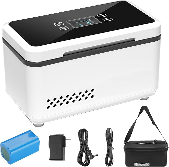 Electric Insulin Cooler Travel Case, Mini Insulin Fridge for Storage, Portable Insulin Refrigerator, ‌Large Capacity Diabetic Fridge Box for home,travel, Rechargeable Battery, Temperature LCD Display