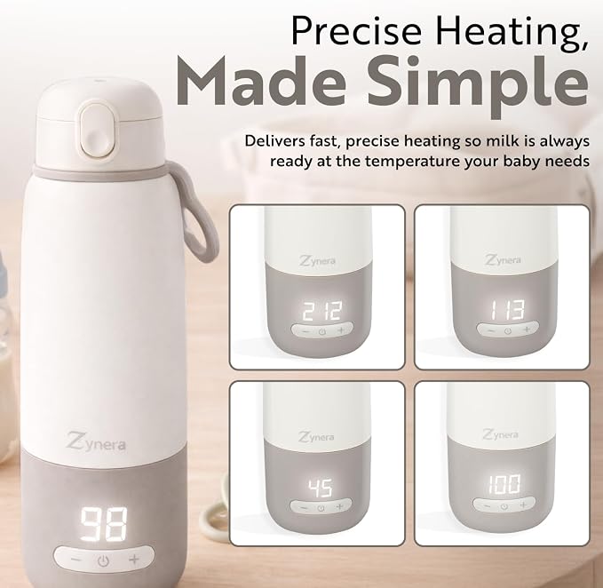 Portable Bottle Warmer - 350ml capasity - with Dual Power - 10000mAh Rechargeable - Fast Heating in 8 Minutes - Adjustable 98–122°F - Leak Proof - 316L Stainless Steel for Travel & Home