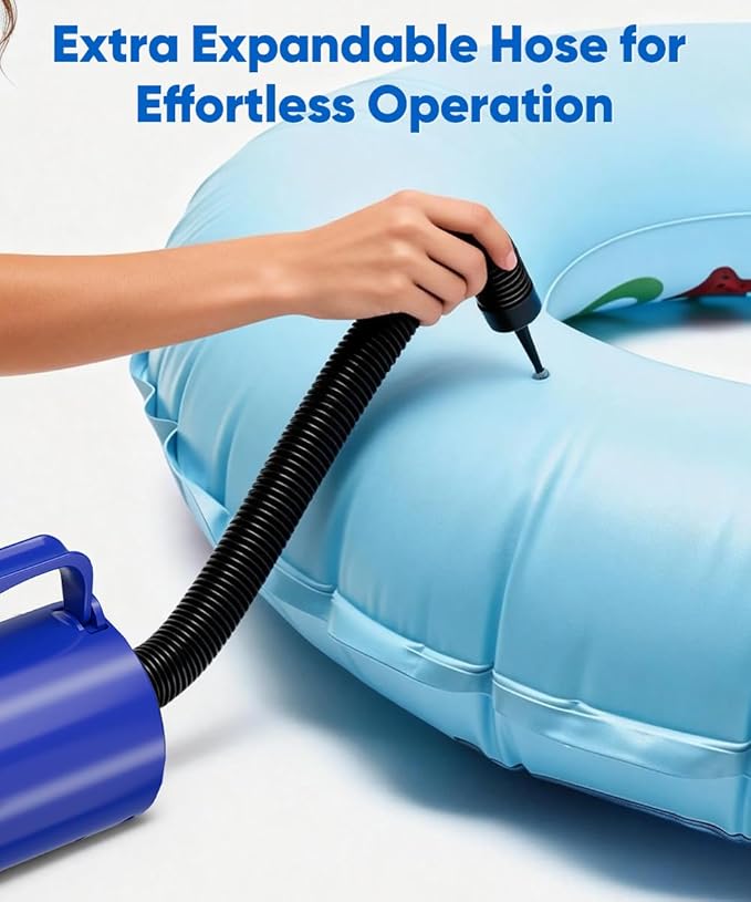 Electric Air Pump with Hose for Inflatables, High Power Inflator Deflator Blow Up Pump with 6 Nozzles, Pool Toy Float Pump for Pool Floats, Air Mattress, Gym Mat, 320W, 1.5PSI, 120V AC, Blue