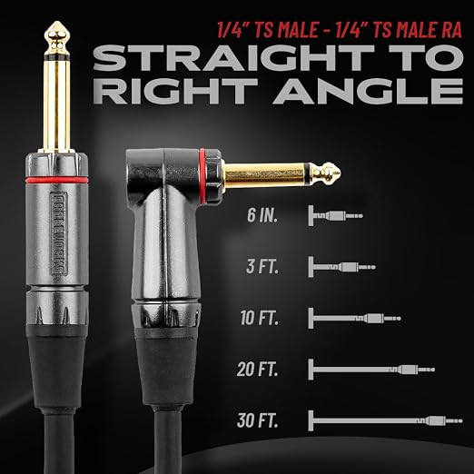 Cableworks By Gator Cases Headliner Series Premium 3 Ft Straight to Right Angle Guitar Instrument Cable (GCWH-INS-03RA)