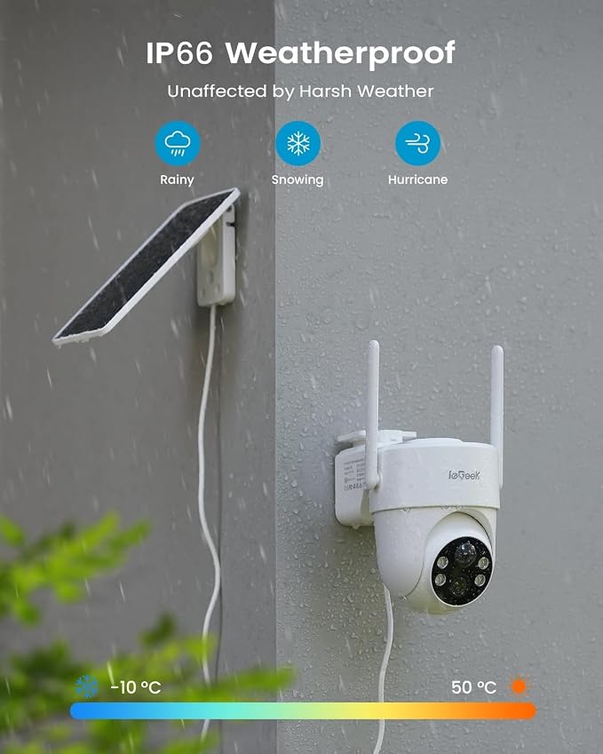ieGeek 2 Pack S5 Solar Security Cameras Wireless Outdoor – 2K 3MP WiFi Camera with Removable Solar Panel, 360° Pan Tilt, Color Night Vision, AI Detection, 2-Way Audio, IP66 for Home Security