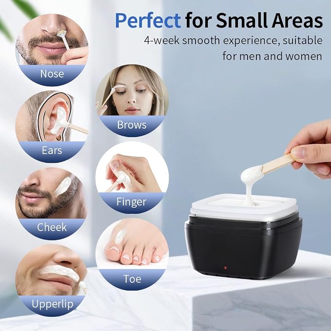 Nose Wax Kit Men, Nose Ear Hair Waxing Kit for Men and Women with 120g Wax, 65 Sticks, Nose Ear Hair Removal Kit, USB Fast Heat, Smart Constant Temp, Multi-Accessories, Black
