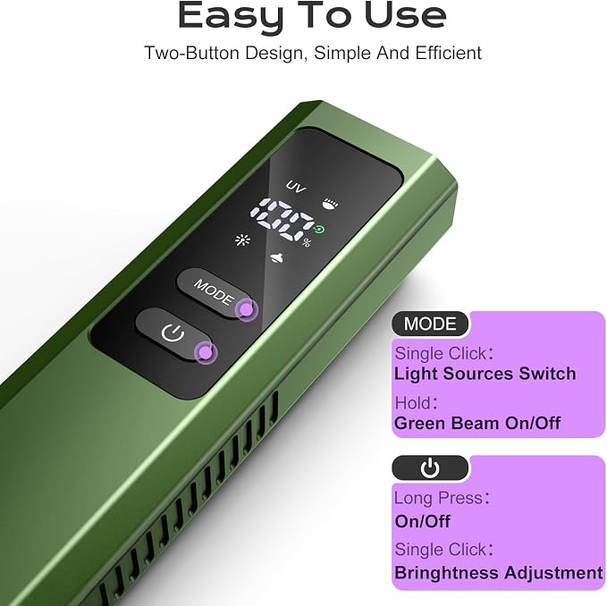 EDC Flashlight 4 in 1 Pocket Magnetic Slim Flat Flashlight High Lumens Work Light with Green Beam & UV Light & Warning Light Combo EDC Rechargeable LT-010 (Green Color)