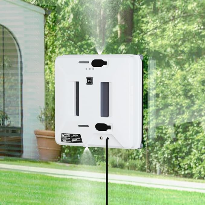 Automatic Window Cleaning Robot - 3000Pa Suction, 2 Spray Nozzles, 60ml Tank, Edge/Obstacle Detection, Anti-Fall, Remote Control, 3 Smart Cleaning Modes for High Windows Mirror Glass Door