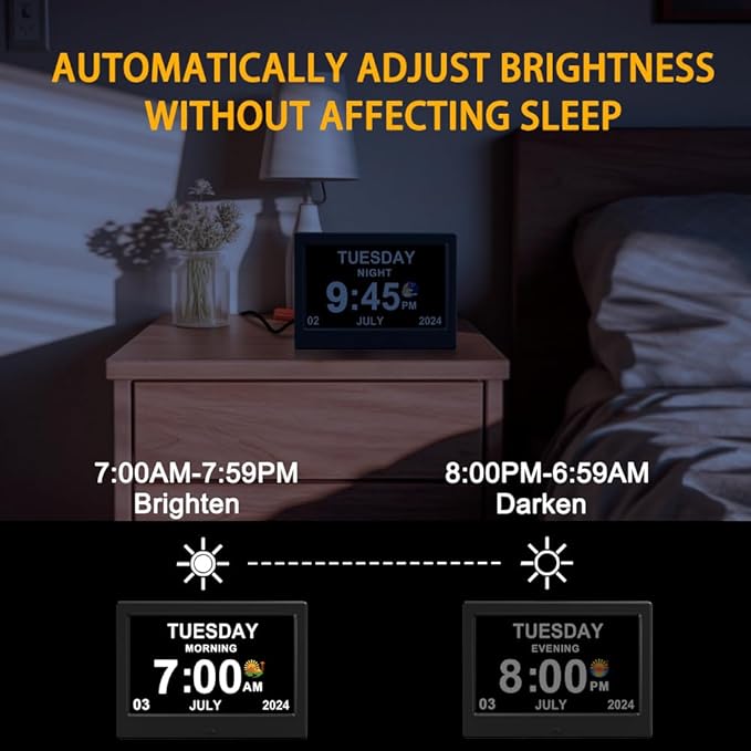 2026 Digital Clock Plug-in (No Battery), Power Outage Memory, DST Display Time, Date, Month, and Year Large-Font Clock for the Elderly, 7in Black