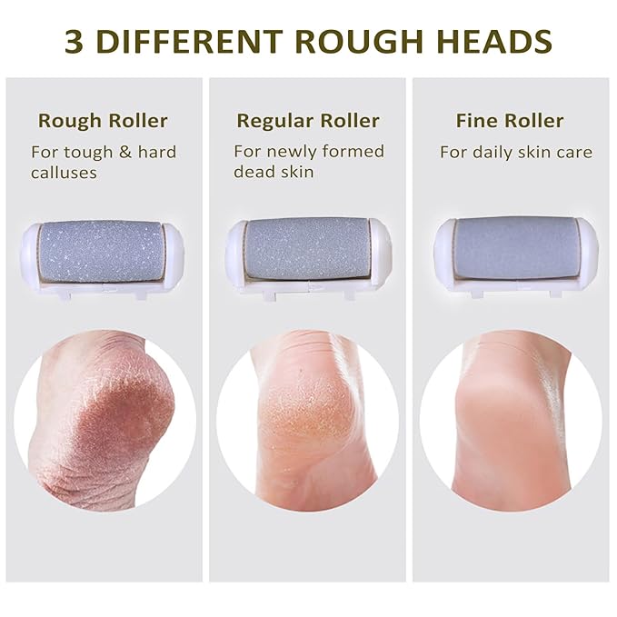 Electric Callus Remover for feet - FSA Eligible - Portable Rechargeable Electric Foot Files with 3 Heads - Pedicure Kit for Dry Dead Hard Cracked Skin